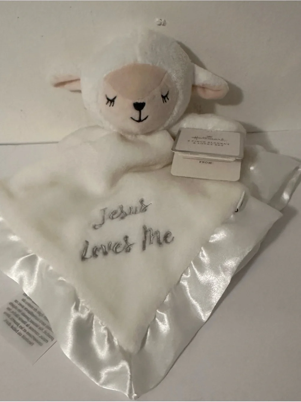 Hallmark White Lamb Lovey security blanket with Satin Trim